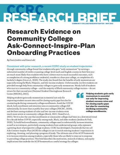 Research Evidence on Community College Ask-Connect-Inspire-Plan Onboarding Practices