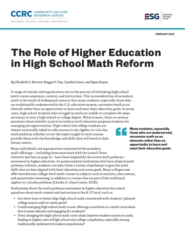 The Role of Higher Education in High School Math Reform