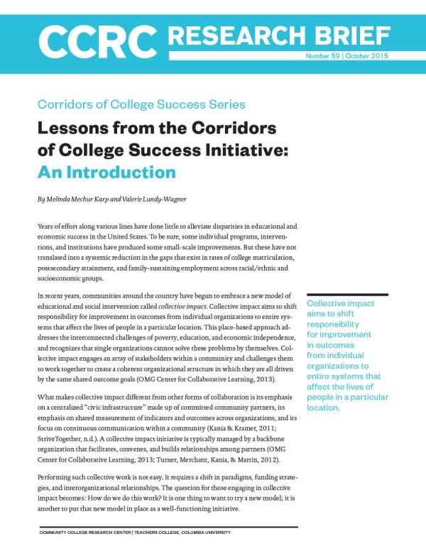 Lessons From the Corridors of College Success Initiative: An Introduction