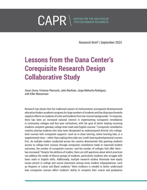 Lessons from the Dana Center’s Corequisite Research Design Collaborative Study