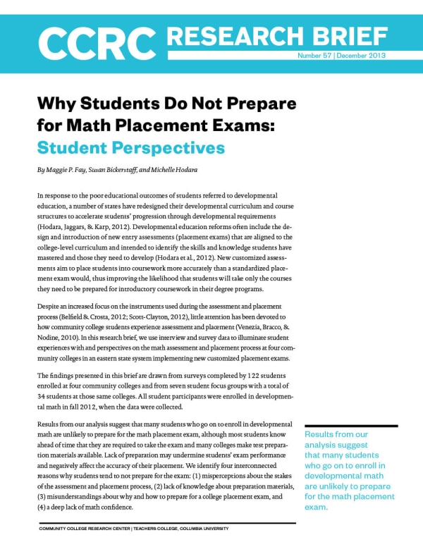 Why Students Do Not Prepare for Math Placement Exams: Student Perspectives