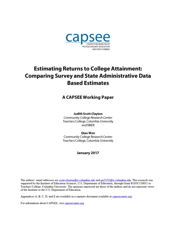 Estimating Returns to College Attainment: Comparing Survey and State Administrative Data Based Estimates