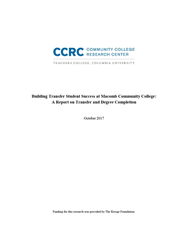Building Transfer Student Success at Macomb Community College: A Report on Transfer and Degree Completion