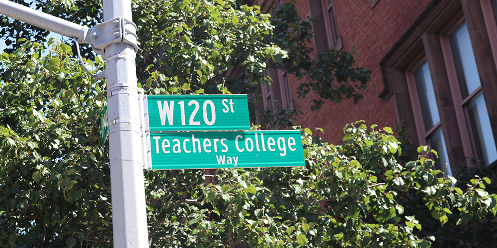 Street sign for W. 120th St., Teachers College Way