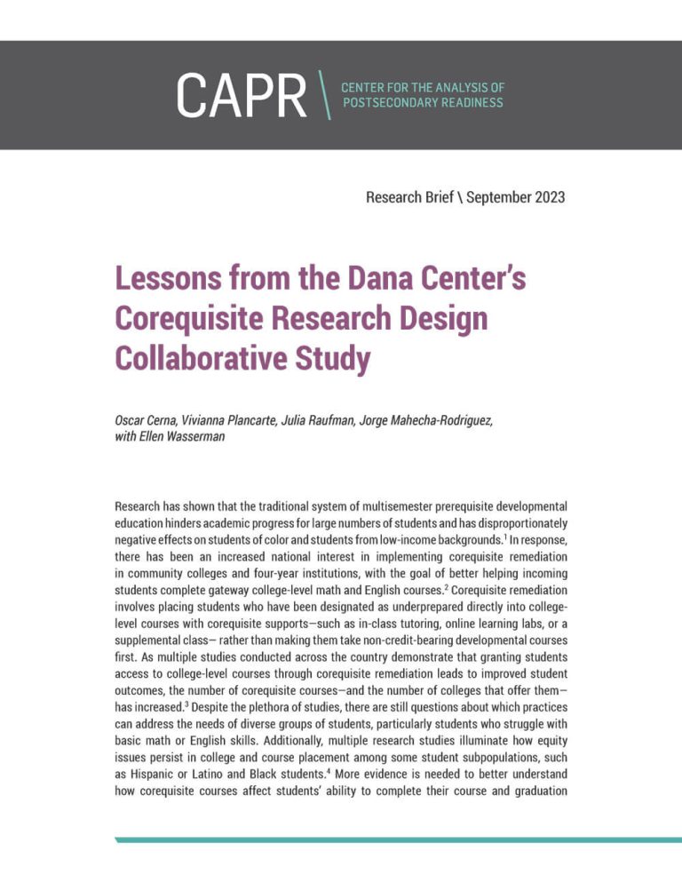 Lessons from the Dana Center’s Corequisite Research Design ...