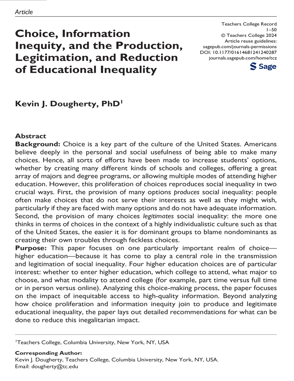 Choice, Information Inequity, and the Production, Legitimation, and Reduction of Educational Inequality