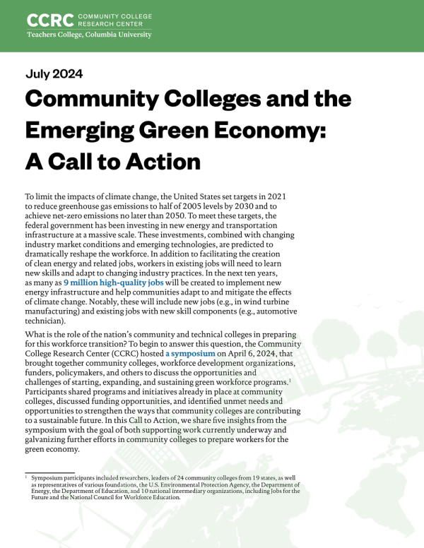 Community Colleges and the Emerging Green Economy: A Call to Action