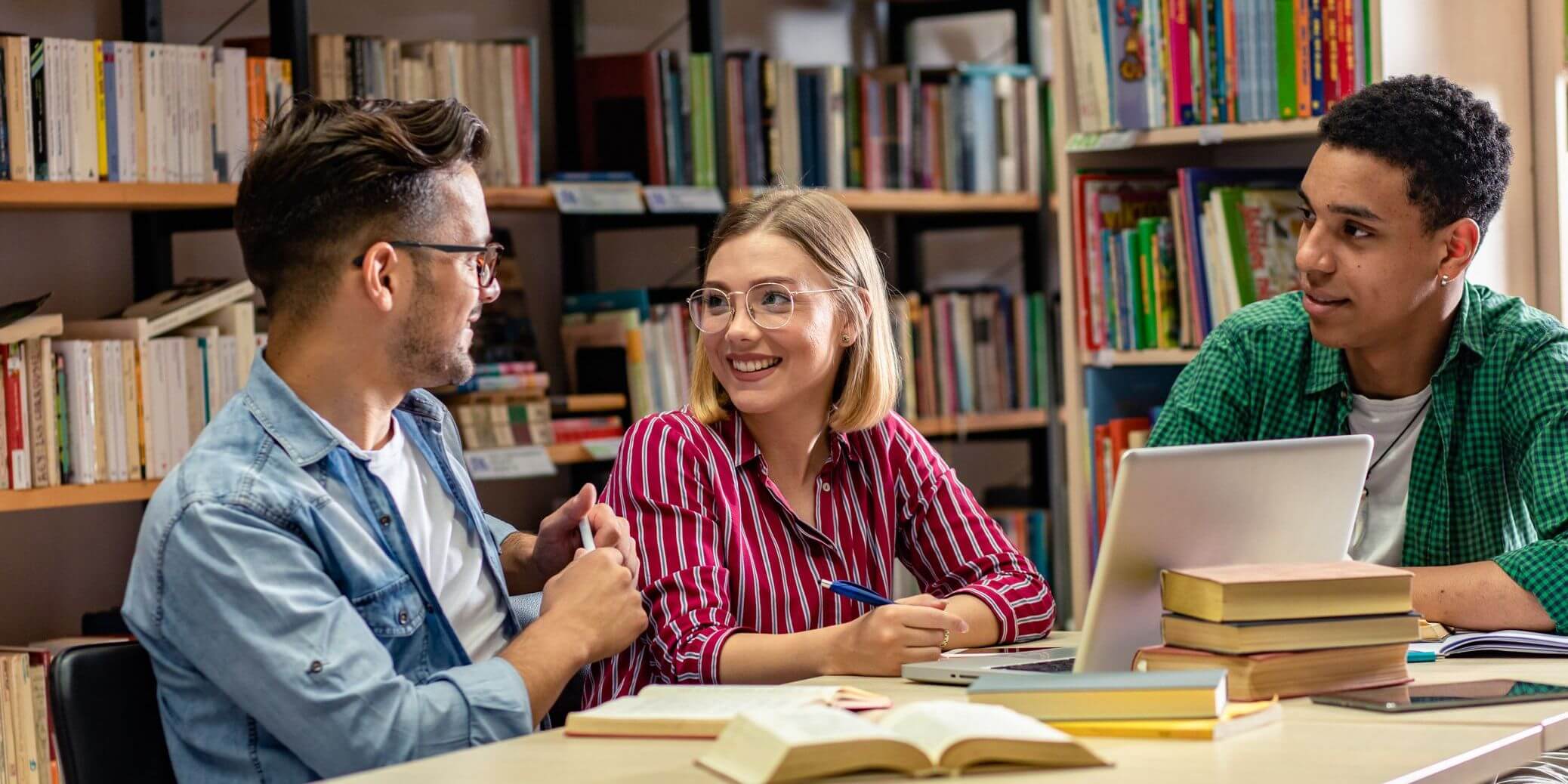 students studying in library