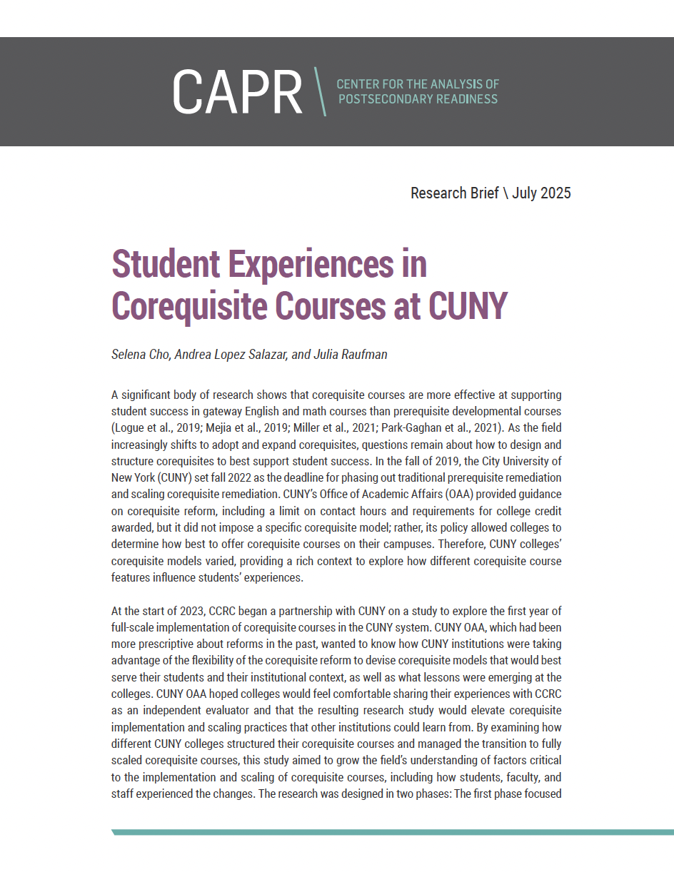 Student Experiences in Corequisite Courses at CUNY