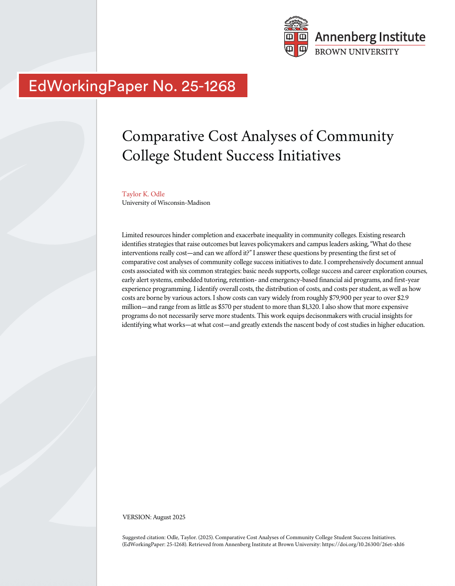 Comparative Cost Analyses of Community College Student Success Initiatives