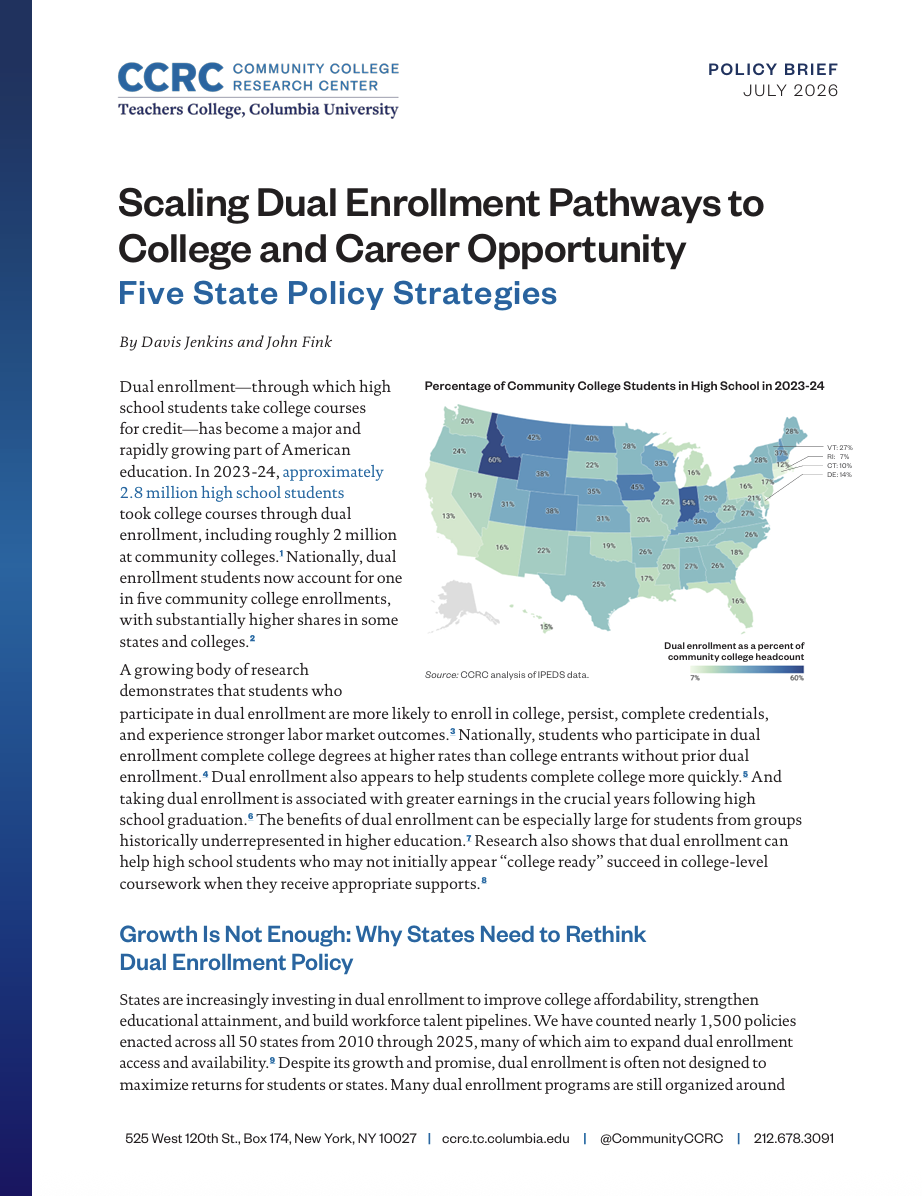 Scaling Dual Enrollment Pathways to College and Career Opportunity: Five State Policy Strategies