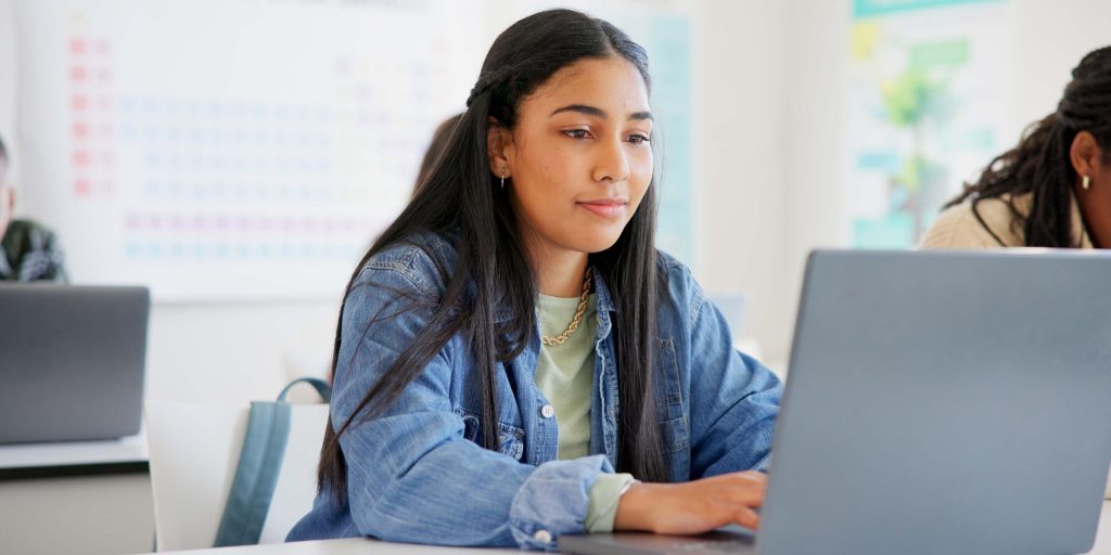 Student working on laptop