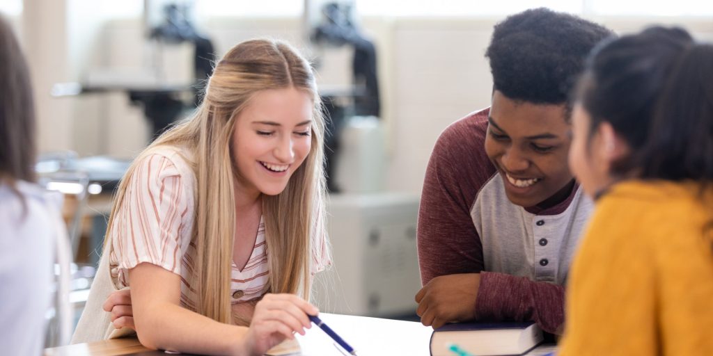 Students working together in a group study session